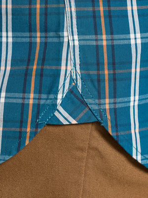 Long Sleeve Linear Check Cotton Poplin Shirt - Petrol