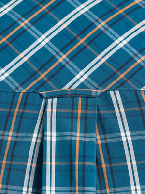 Long Sleeve Linear Check Cotton Poplin Shirt - Petrol