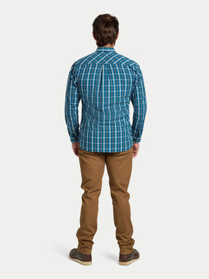 Long Sleeve Linear Check Cotton Poplin Shirt - Petrol