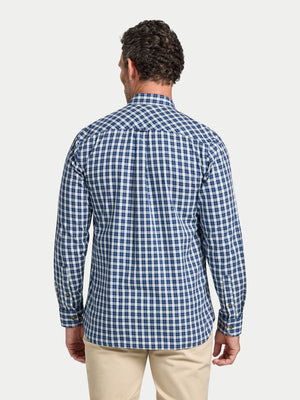 Long Sleeve Mod Check Brushed Cotton Twill Shirt - Navy