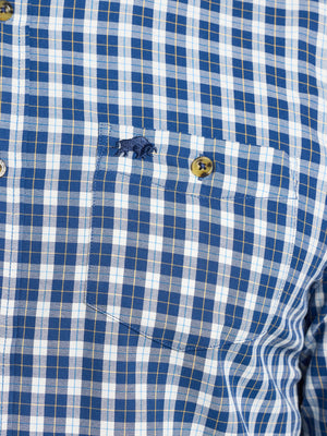 Long Sleeve Mod Check Brushed Cotton Twill Shirt - Navy