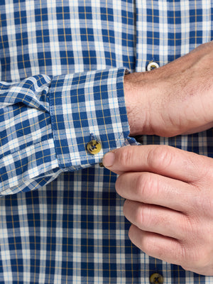 Long Sleeve Mod Check Brushed Cotton Twill Shirt - Navy