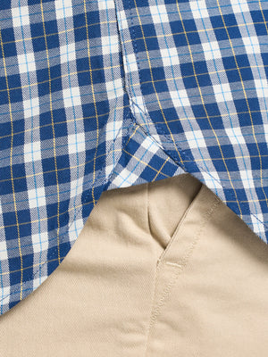 Long Sleeve Mod Check Brushed Cotton Twill Shirt - Navy