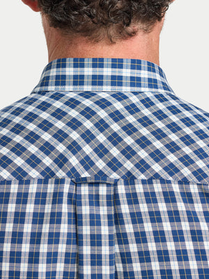 Long Sleeve Mod Check Brushed Cotton Twill Shirt - Navy