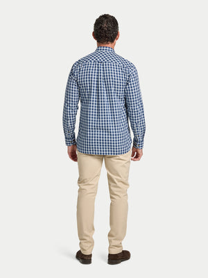 Long Sleeve Mod Check Brushed Cotton Twill Shirt - Navy