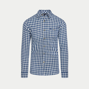 Long Sleeve Mod Check Brushed Cotton Twill Shirt - Navy