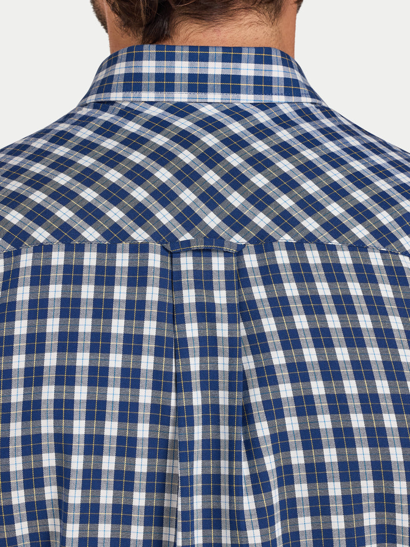 Long Sleeve Mod Check Brushed Cotton Twill Shirt - Navy