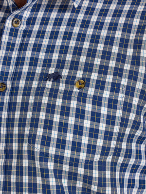Long Sleeve Mod Check Brushed Cotton Twill Shirt - Navy
