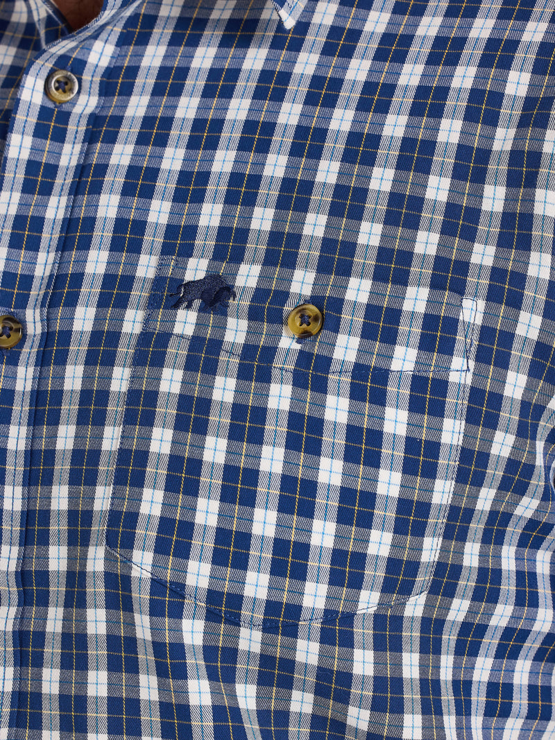 Long Sleeve Mod Check Brushed Cotton Twill Shirt - Navy