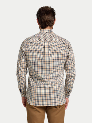 L/S Brookes Gingham Brushed Cotton Twill Shirt - Tan