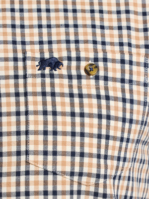 L/S Brookes Gingham Brushed Cotton Twill Shirt - Tan