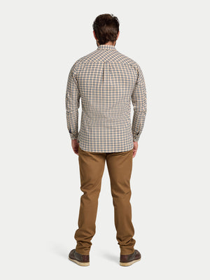 L/S Brookes Gingham Brushed Cotton Twill Shirt - Tan