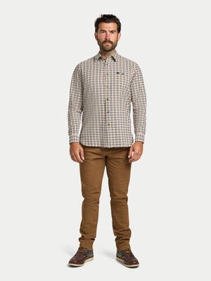 L/S Brookes Gingham Brushed Cotton Twill Shirt - Tan