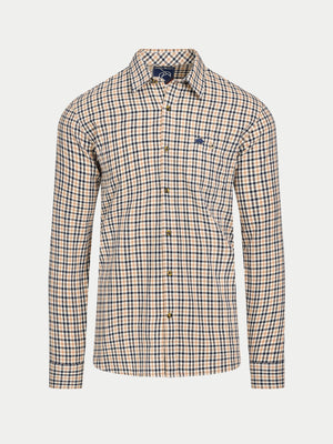 L/S Brookes Gingham Brushed Cotton Twill Shirt - Tan