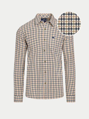L/S Brookes Gingham Brushed Cotton Twill Shirt - Tan