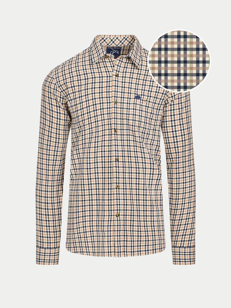 L/S Brookes Gingham Brushed Cotton Twill Shirt - Tan