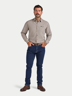 L/S Brookes Gingham Brushed Cotton Twill Shirt - Tan