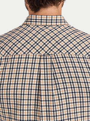 L/S Brookes Gingham Brushed Cotton Twill Shirt - Tan