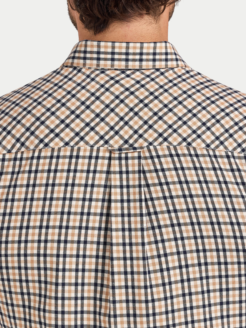 L/S Brookes Gingham Brushed Cotton Twill Shirt - Tan
