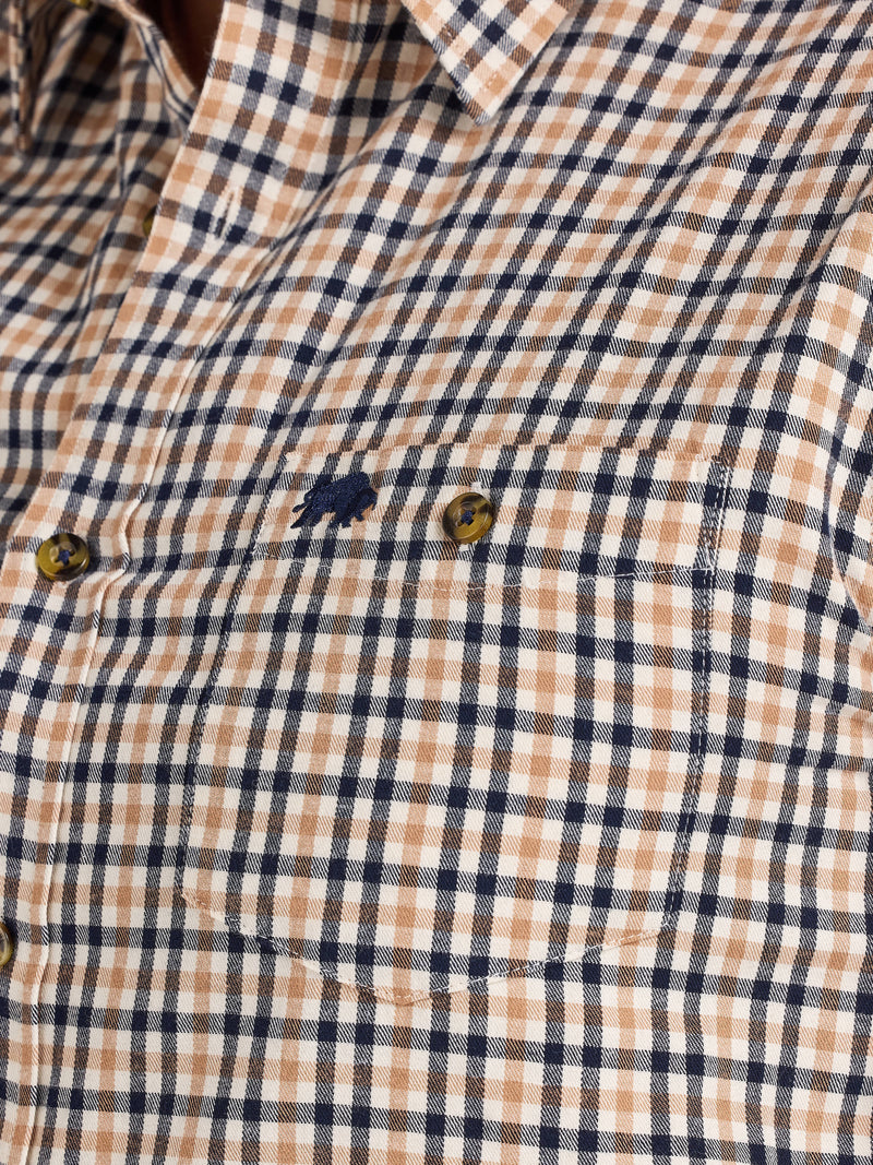 L/S Brookes Gingham Brushed Cotton Twill Shirt - Tan