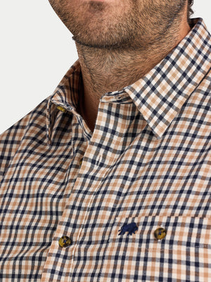 L/S Brookes Gingham Brushed Cotton Twill Shirt - Tan