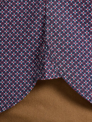 Long Sleeve Circle Print Cotton Shirt - Navy