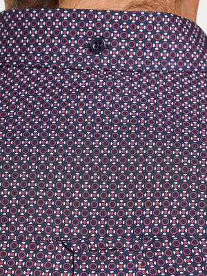 Long Sleeve Circle Print Cotton Shirt - Navy