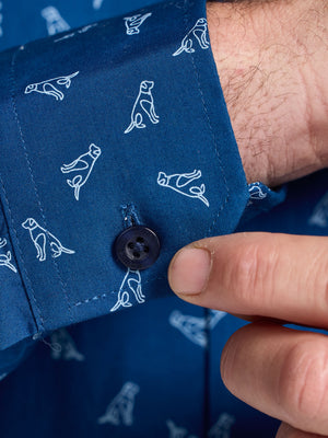 Long Sleeve Labrador Print Cotton Shirt - Navy