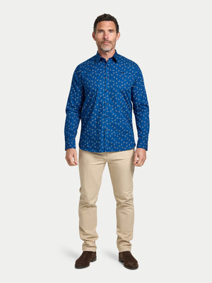 Long Sleeve Labrador Print Cotton Shirt - Navy
