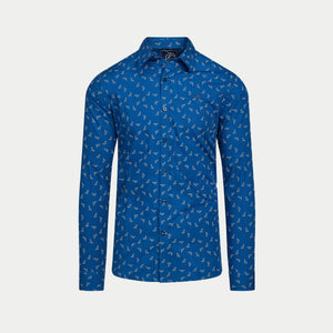 Long Sleeve Labrador Print Cotton Shirt - Navy