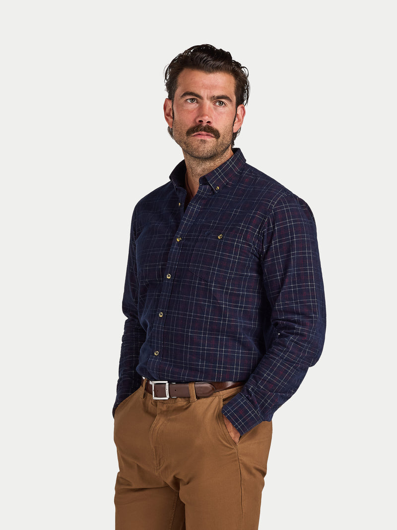 Long Sleeve Check Corduroy Shirt - Claret