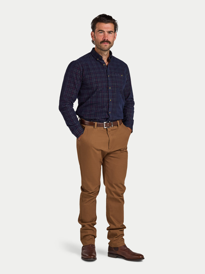 Long Sleeve Check Corduroy Shirt - Claret