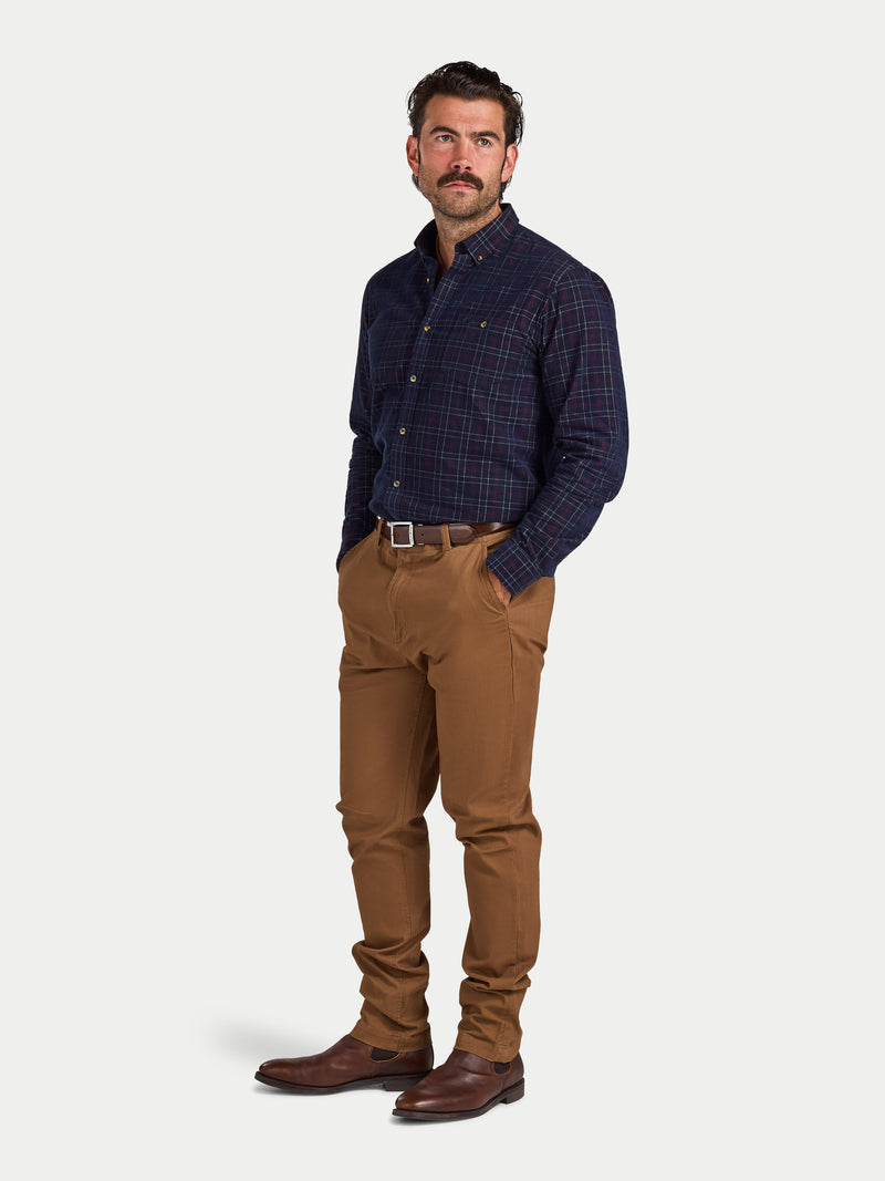 Long Sleeve Check Corduroy Shirt - Claret