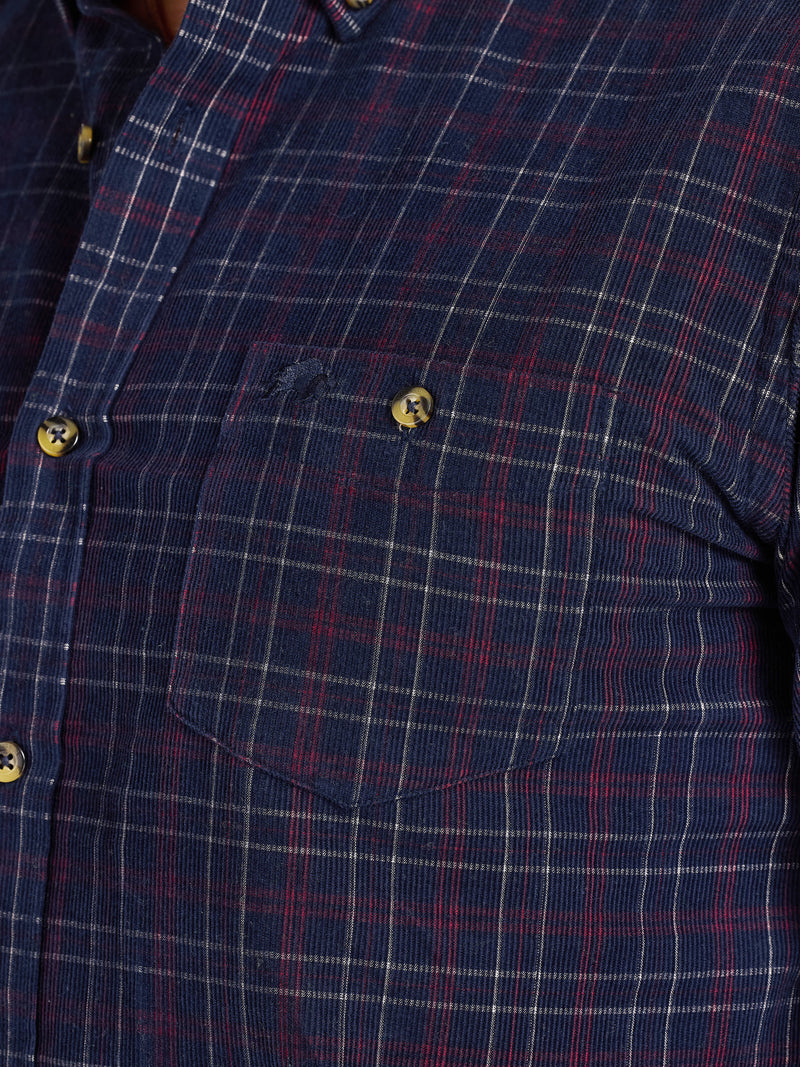 Long Sleeve Check Corduroy Shirt - Claret