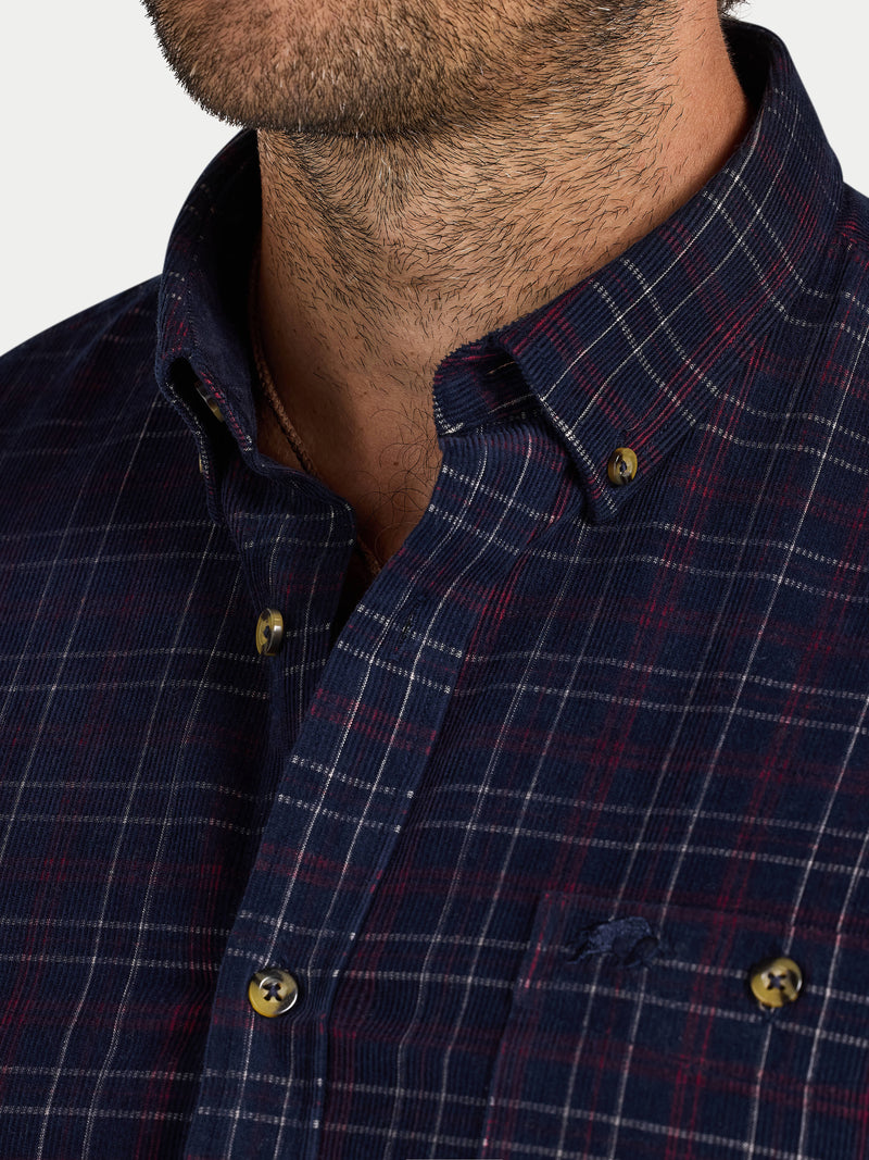 Long Sleeve Check Corduroy Shirt - Claret