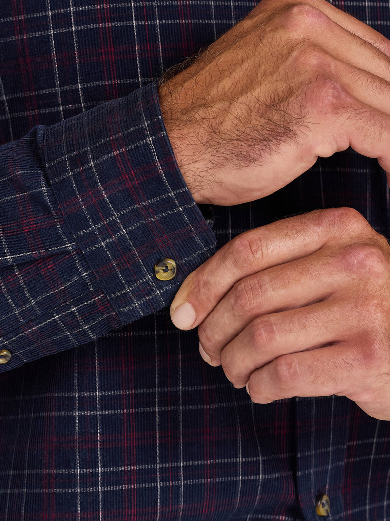 Long Sleeve Check Corduroy Shirt - Claret