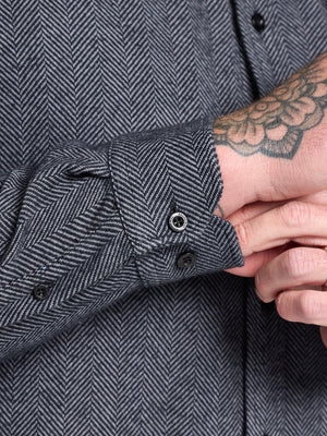 Long Sleeve Brushed Two Tone Bold Herringbone Shirt - Charcoal