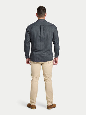 Long Sleeve Brushed Two Tone Bold Herringbone Shirt - Charcoal