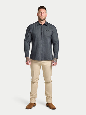 Long Sleeve Brushed Two Tone Bold Herringbone Shirt - Charcoal