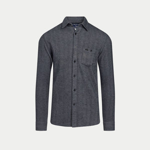 Long Sleeve Brushed Two Tone Bold Herringbone Shirt - Charcoal