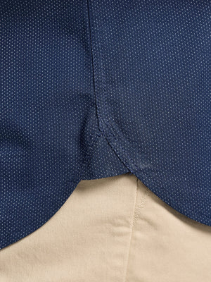 Long Sleeve Dash Dobby Cotton Shirt - Navy
