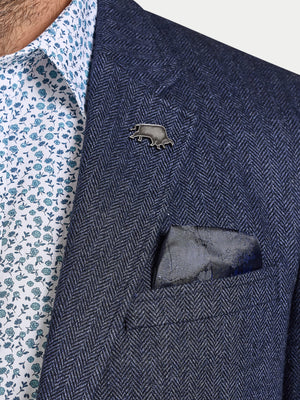Herringbone Wool Blazer - Navy