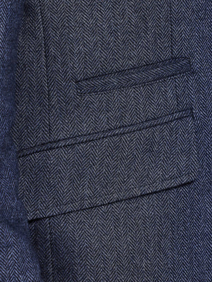 Herringbone Wool Blazer - Navy