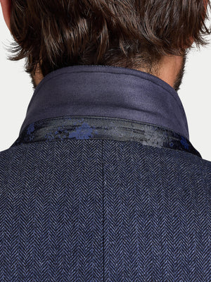 Herringbone Wool Blazer - Navy