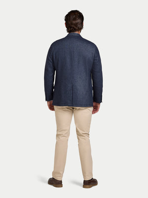 Herringbone Wool Blazer - Navy