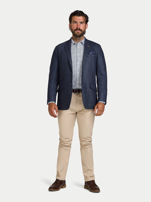 Herringbone Wool Blazer - Navy