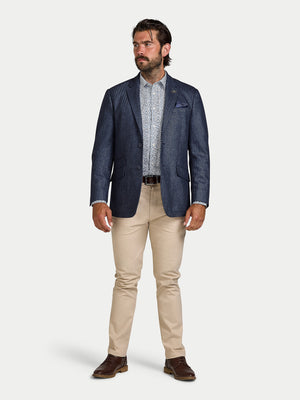 Herringbone Wool Blazer - Navy