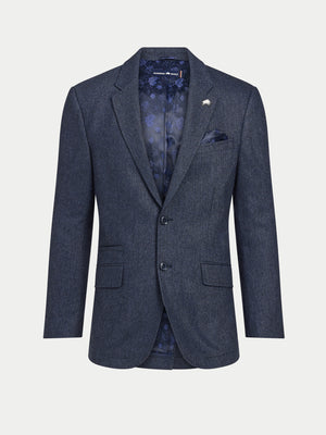 Herringbone Wool Blazer - Navy