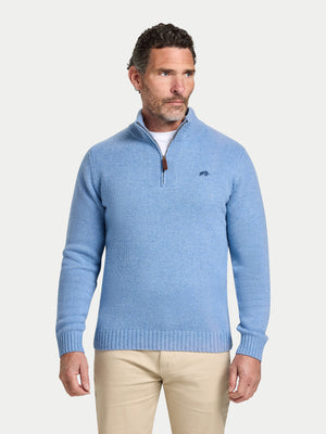 Chunky Fleck Quarter Zip Knit - Chambray