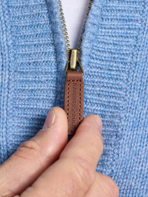 Chunky Fleck Quarter Zip Knit - Chambray